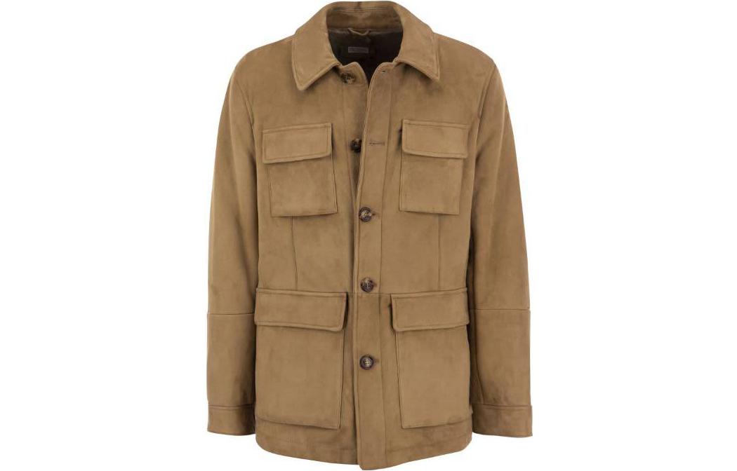 Brunello Cucinelli Solid Collar Jacket Camel Color AB017716