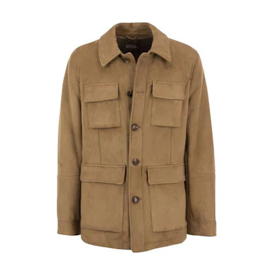 Brunello Cucinelli Solid Collar Jacket Camel Color AB017716