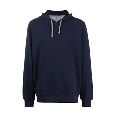 Brunello Cucinelli Solid Color Blue Long-Sleeve Hoodie MTU149007G-C6134