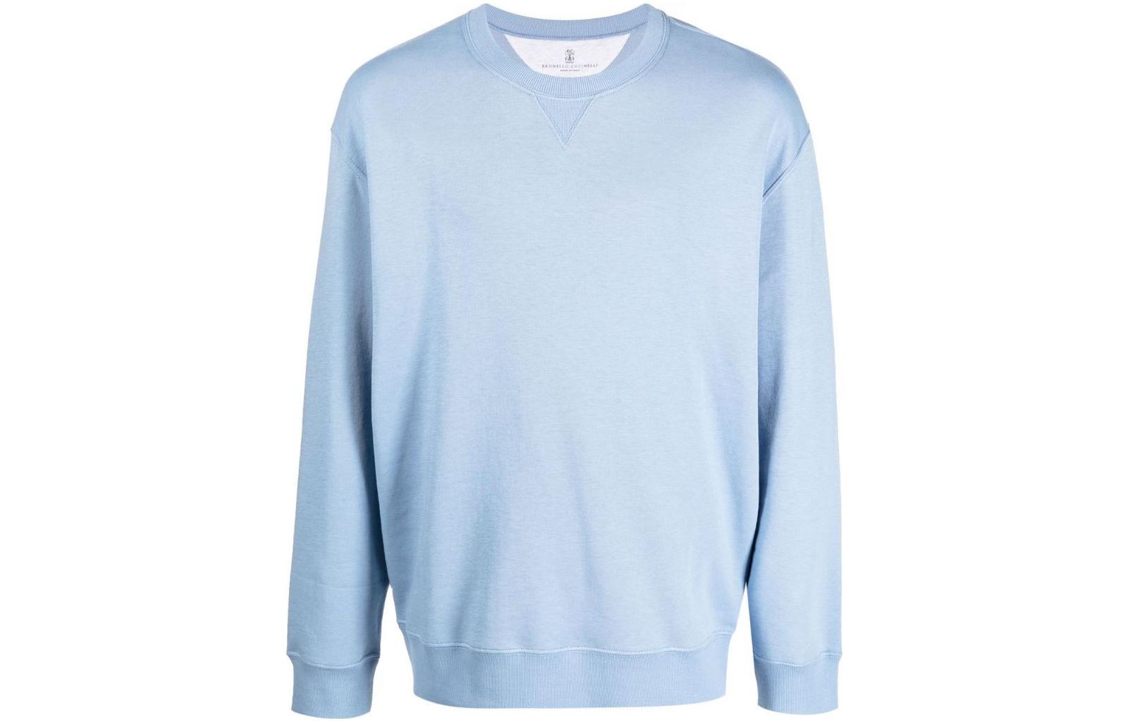 Brunello Cucinelli Solid Color Crewneck Sweatshirt Light Blue M0T353430-C9671