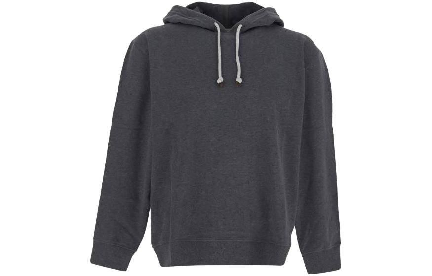 Brunello Cucinelli Solid Color Hoodie Pullover in Dark Gray MTU149021-GC080