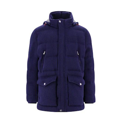 Brunello Cucinelli Solid Color Thick Hooded Jacket Blue M221P219CTV87