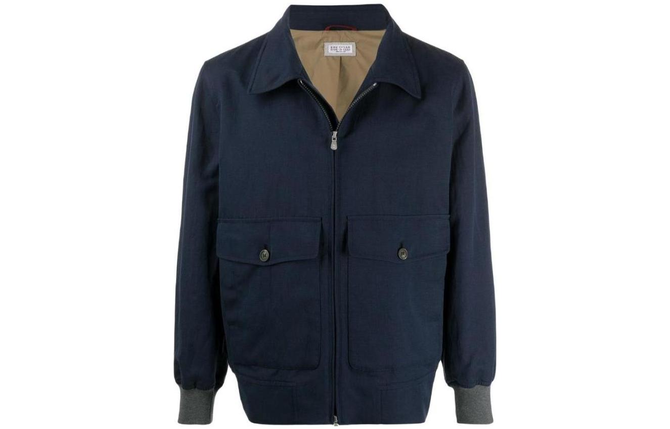 Brunello Cucinelli Solid Color Zip-Up Casual Jacket Blue MD4806294-CA793