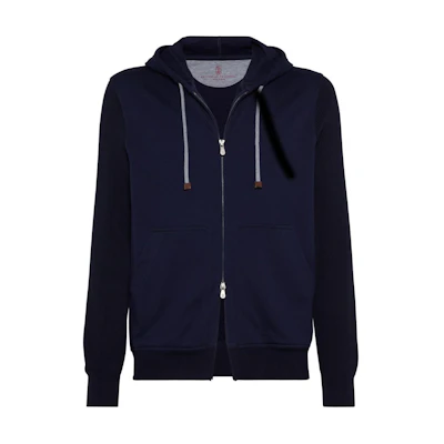 Brunello Cucinelli Solid Color Zip-Up Hooded Jacket - Blue MW8489054G-C6134