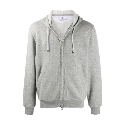 Brunello Cucinelli Solid Color Zip-Up Hoodie in Gray MTU069069G-C002