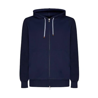 Brunello Cucinelli Solid Color Zip-Up Hoodie Jacket - Blue MW8489054GE-C6134
