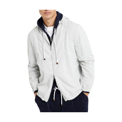 Brunello Cucinelli Solid Color Zip-Up Hoodie Jacket Pearl Gray MS4977472G-CEJ78