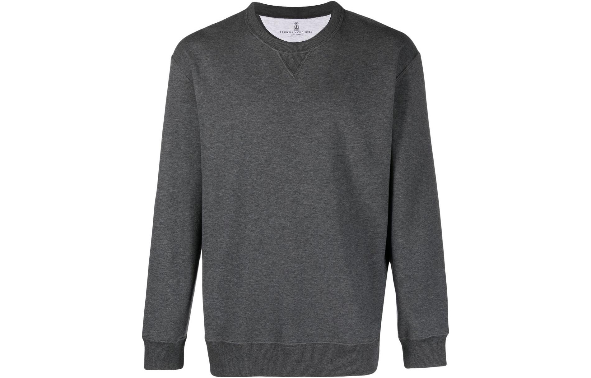 Brunello Cucinelli Solid Crewneck Pullover Sweatshirt Grey () M0T353430-C080