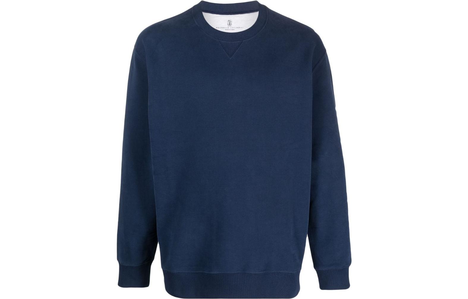Brunello Cucinelli Solid Crewneck Pullover Sweatshirt in Sea Blue MTU143430-C9695