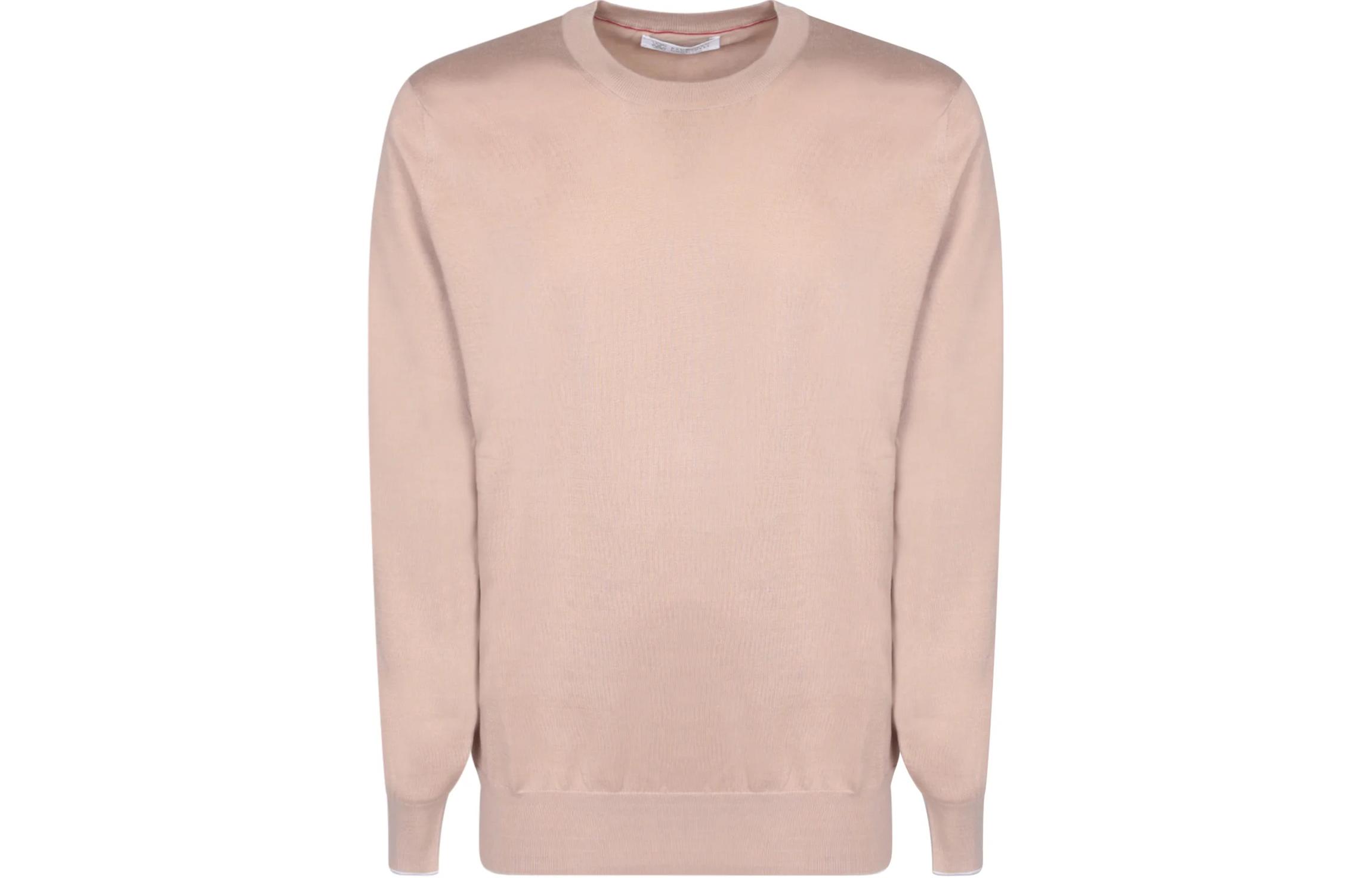 Brunello Cucinelli Solid Crewneck Ribbed Hem Sweatshirt in Blush Pink M2900100-CY891
