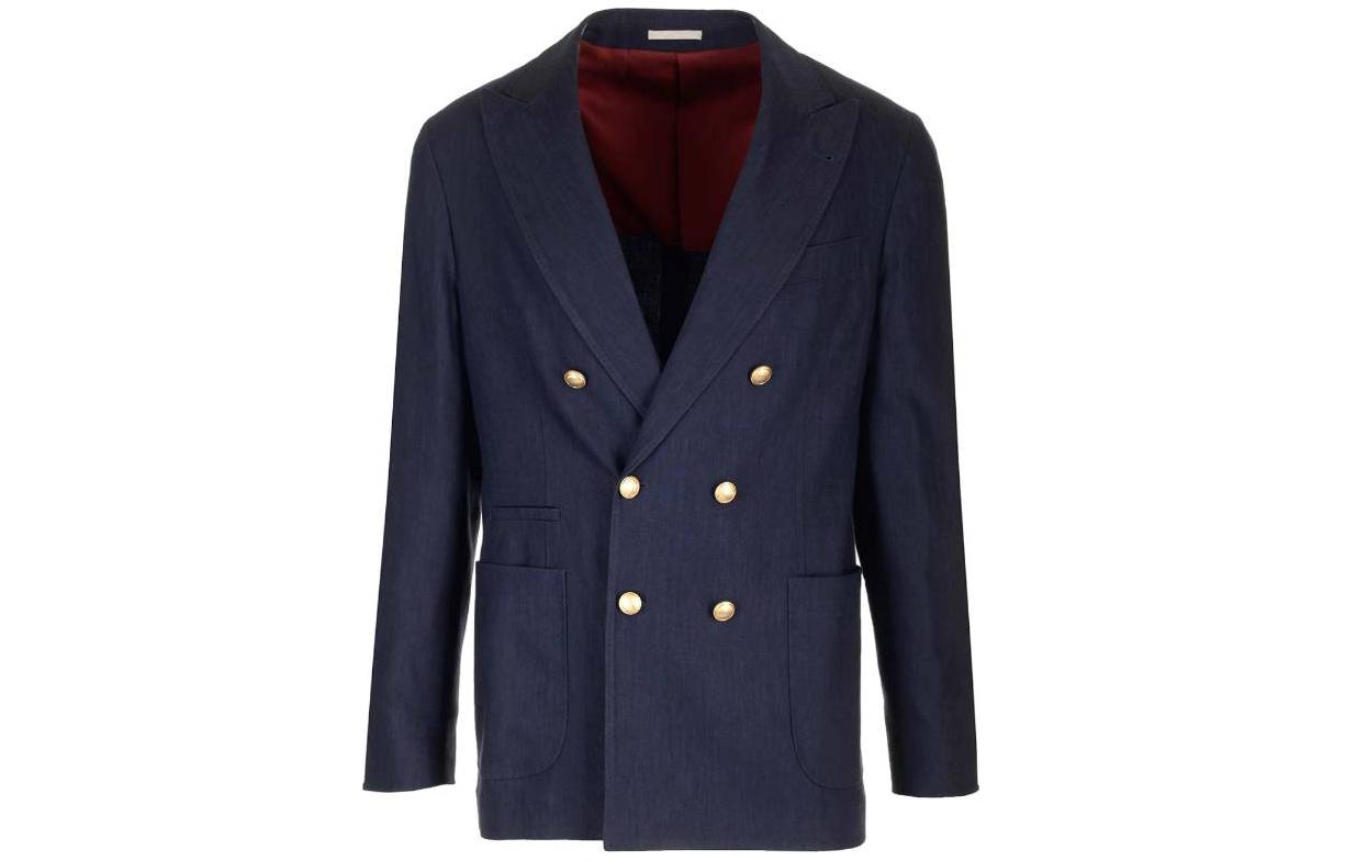 Brunello Cucinelli Solid Double-Breasted Suit Jacket in Blue MS4627BBDEC9-159