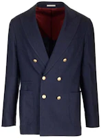 Brunello Cucinelli Solid Double-Breasted Suit Jacket in Blue MS4627BBDEC9-159 Brunello Cucinelli Solid Double-Breasted Suit Jacket in Blue MS4627BBDEC9-159