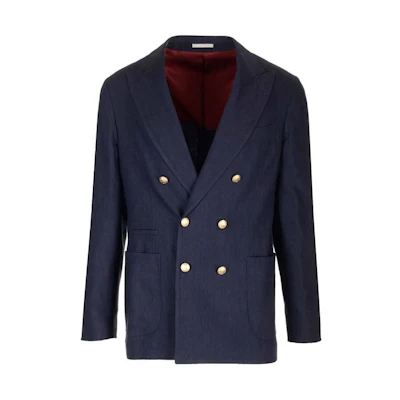 Brunello Cucinelli Solid Double-Breasted Suit Jacket in Blue MS4627BBDEC9-159