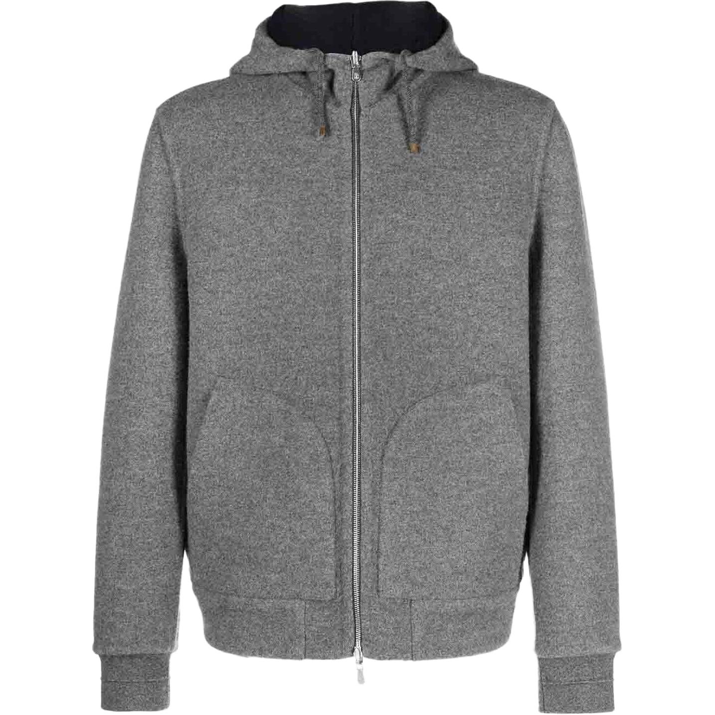 Brunello Cucinelli Solid Gray Loose Fit Hooded Zip Jacket MY4139936-CO674