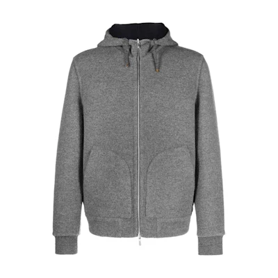Brunello Cucinelli Solid Gray Loose Fit Hooded Zip Jacket MY4139936-CO674