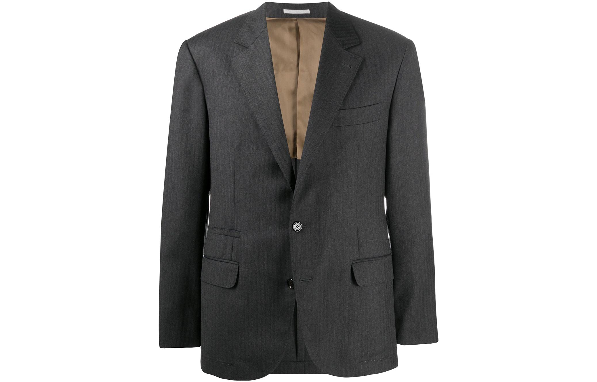 Brunello Cucinelli Solid Gray V-Neck Loose-Fit Jacket ML4387BTCC033