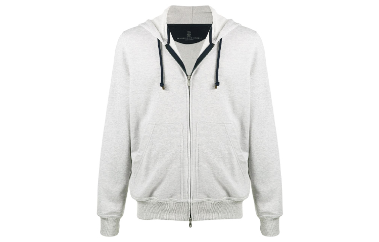 Brunello Cucinelli Solid Gray Zip-Up Hooded Sweatshirt Jacket MTU109069-GCB651