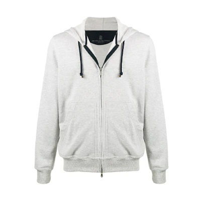Brunello Cucinelli Solid Gray Zip-Up Hooded Sweatshirt Jacket MTU109069-GCB651