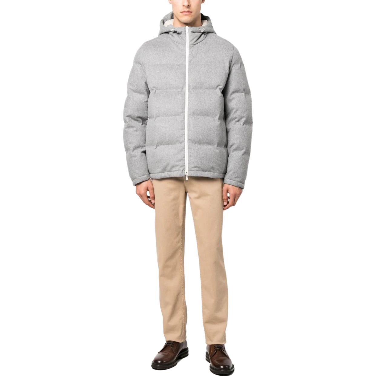 Lookbook 布内洛·库奇内利纯灰色拉链连帽夹克 MM4631900-CQF80