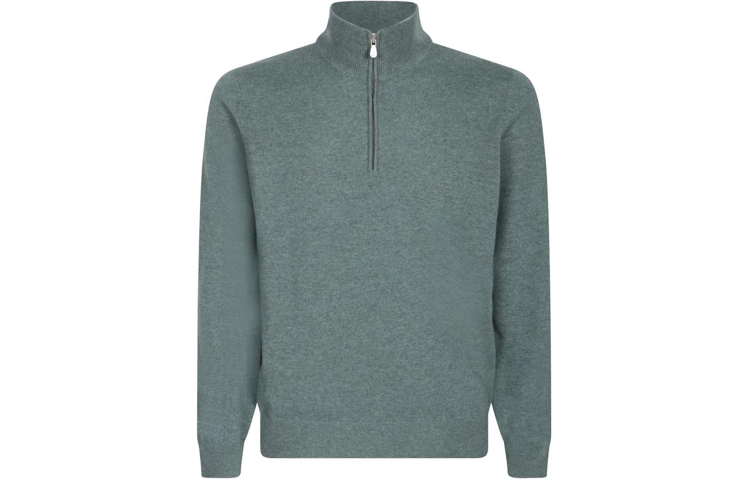 Brunello Cucinelli Solid Half-Zip Long Sleeve Sweatshirt Green M2200124-CO729