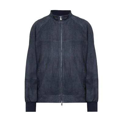 Brunello Cucinelli Solid Indigo Blue Stand Collar Jacket MPMYS1693-CLG56