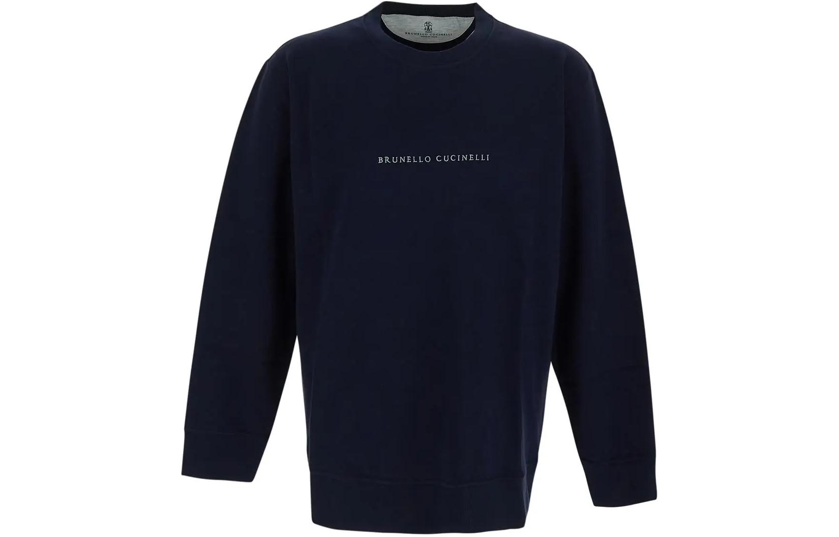 Brunello Cucinelli Solid Logo Cotton Crewneck Sweatshirt Men’s Blue M0T353434-CV362
