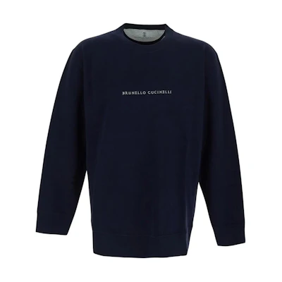 Brunello Cucinelli Solid Logo Cotton Crewneck Sweatshirt Men’s Blue M0T353434-CV362