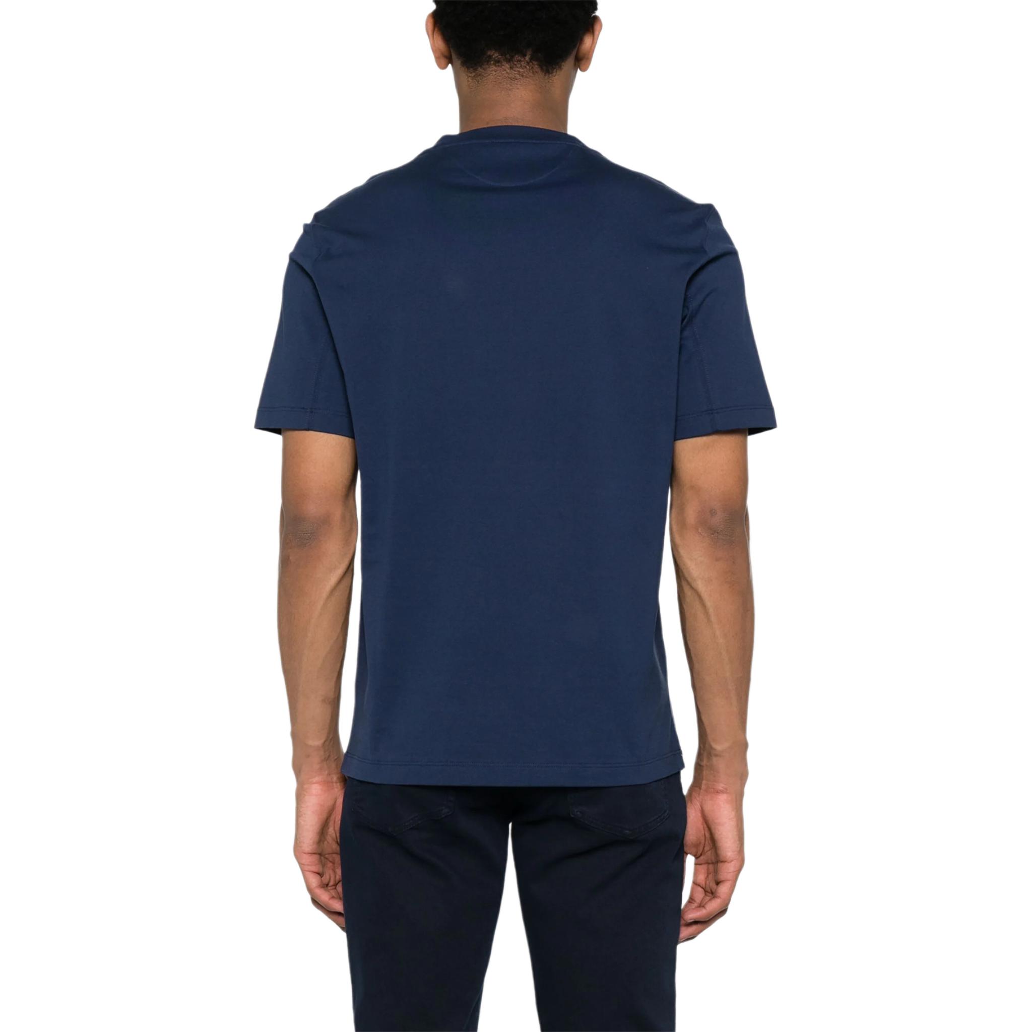 Shop Brunello Cucinelli Kemeja-T Lengan Pendek Leher Bulat Navy Solid Lelaki. POIZON2406201076