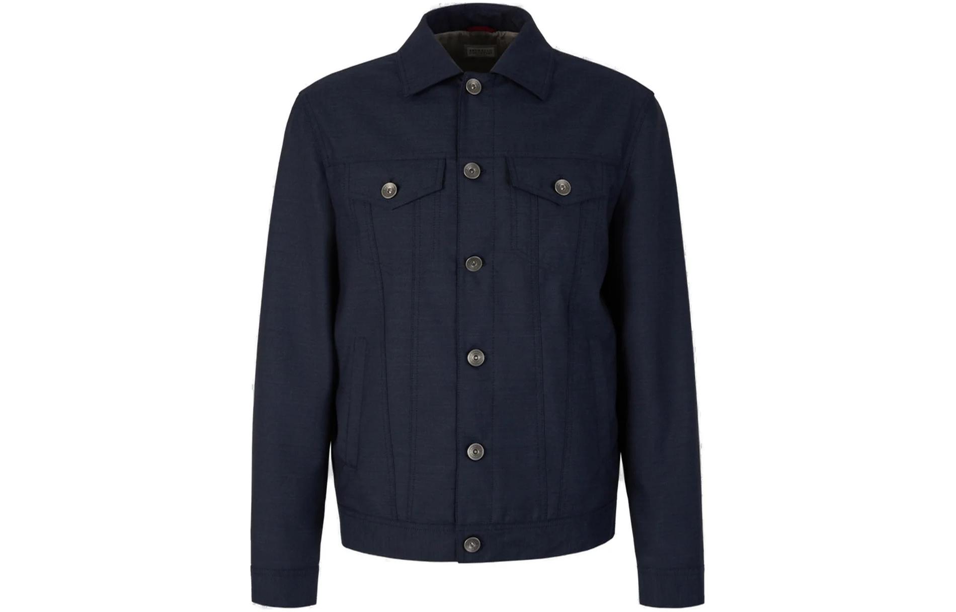 Brunello Cucinelli Solid Navy Single-Breasted Long-Sleeve Jacket MB4076907-C016