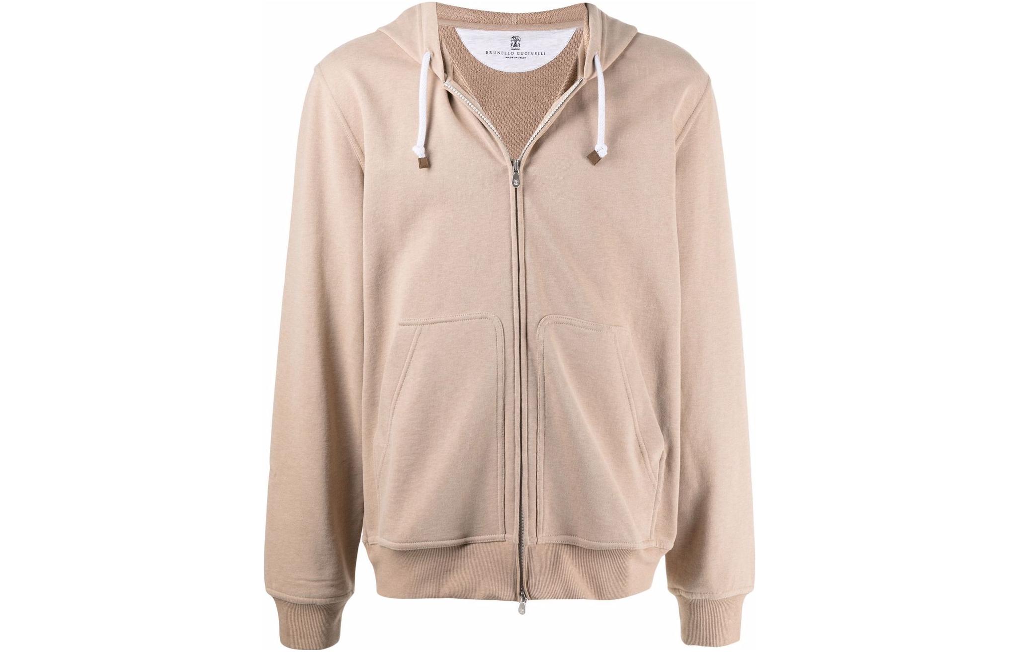 Brunello Cucinelli Solid Pocket Zip-Up Hoodie Khaki Color MTU149069G-C6424