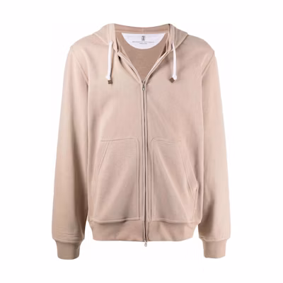 Brunello Cucinelli Solid Pocket Zip-Up Hoodie Khaki Color MTU149069G-C6424