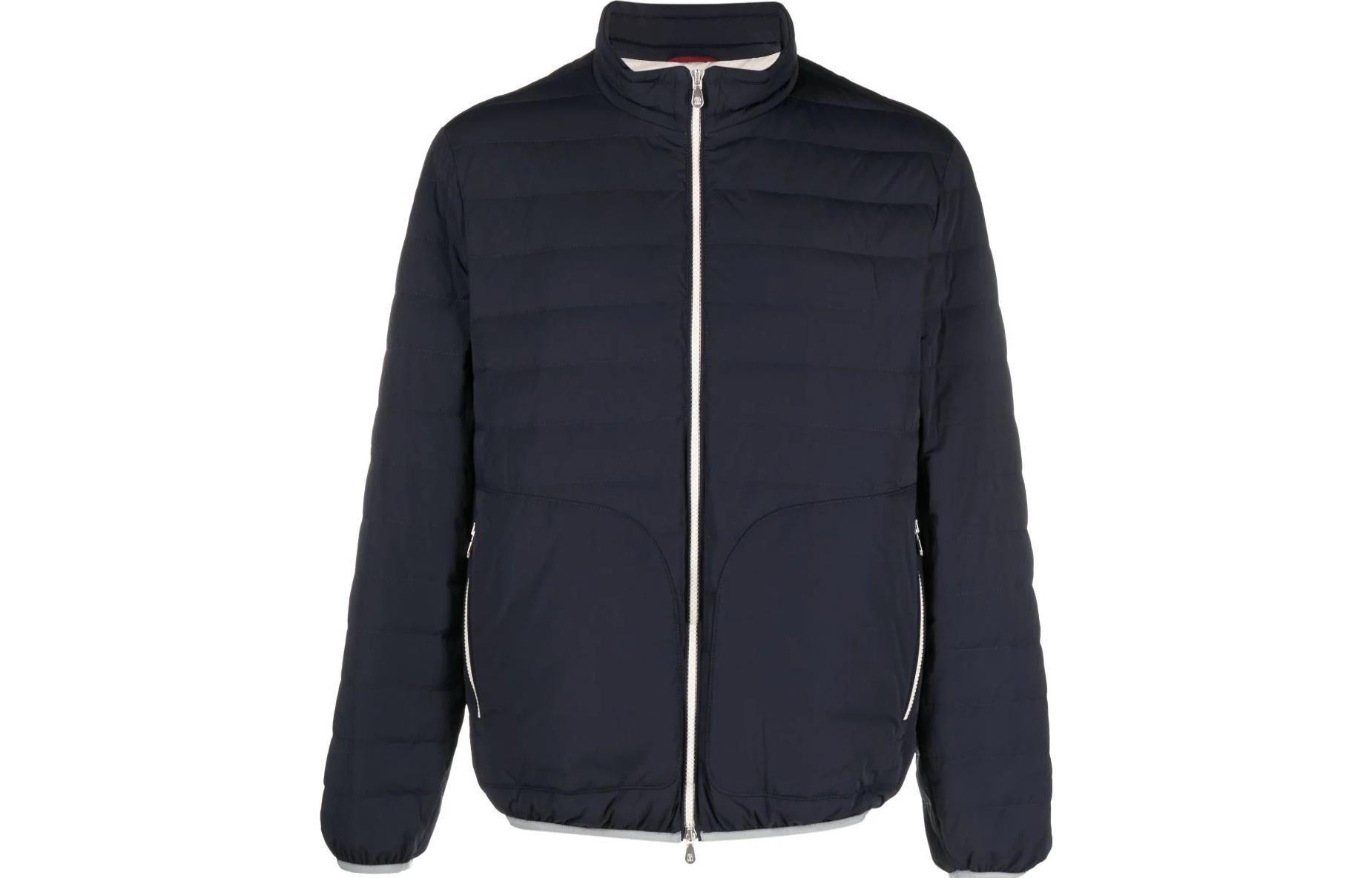 Brunello Cucinelli Solid Quilted Zip-Up Jacket Navy Blue MM4031946-CWT45