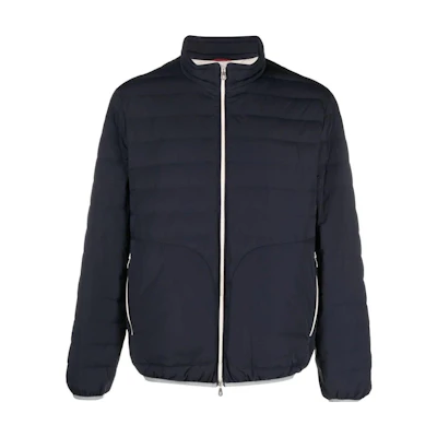 Brunello Cucinelli Solid Quilted Zip-Up Jacket Navy Blue MM4031946-CWT45