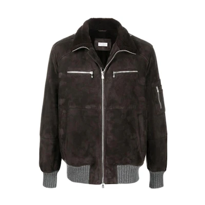 Brunello Cucinelli Solid Ribbed Trim Zip Jacket Dark Brown MPMIN1886CO747