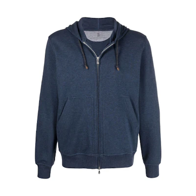 Brunello Cucinelli Solid Two-Way Zip Hoodie Jacket Blue M0T359069G-C8031