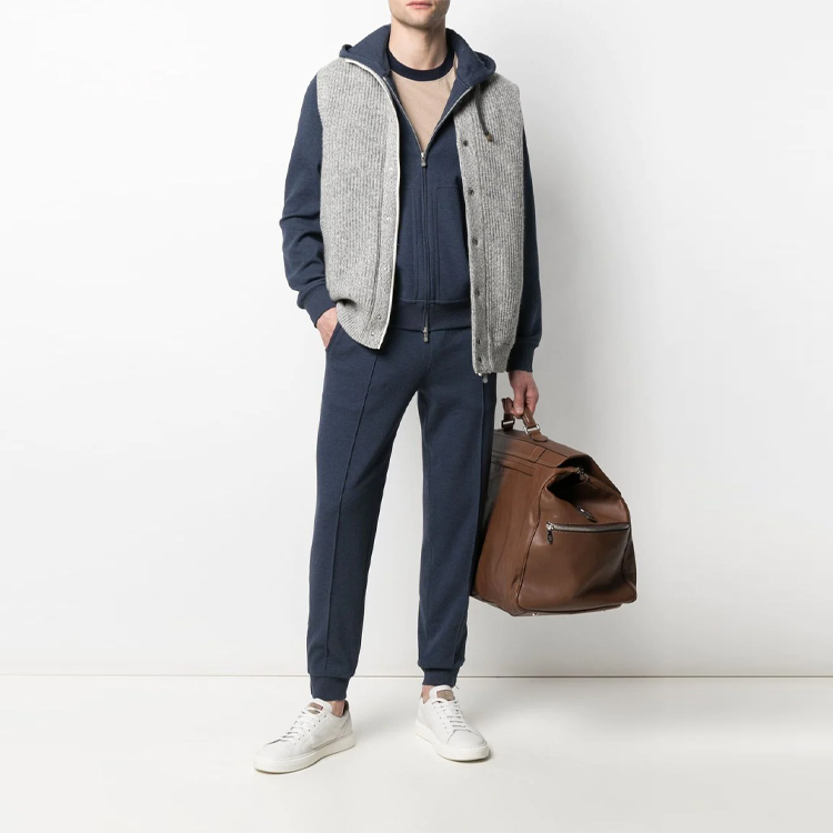 Lookbook Brunello Cucinelli 藍色雙向拉鍊連帽外套 M0T359069G-C8031
