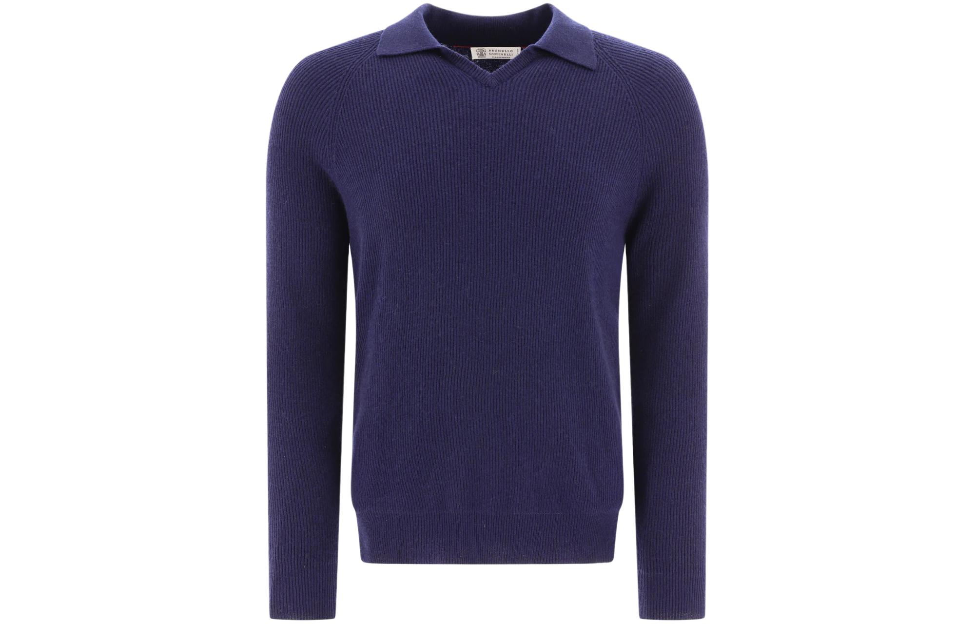 Brunello Cucinelli Solid V-Neck Loose Fit Long Sleeve Sweatshirt Men Deep Purple M22202115-CA058