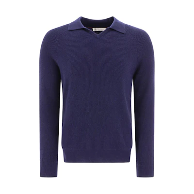 Brunello Cucinelli Solid V-Neck Loose Fit Long Sleeve Sweatshirt Men Deep Purple M22202115-CA058