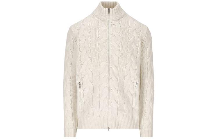 Brunello Cucinelli Solid White Knit Stand-Collar Jacket for Men MA237506C2723