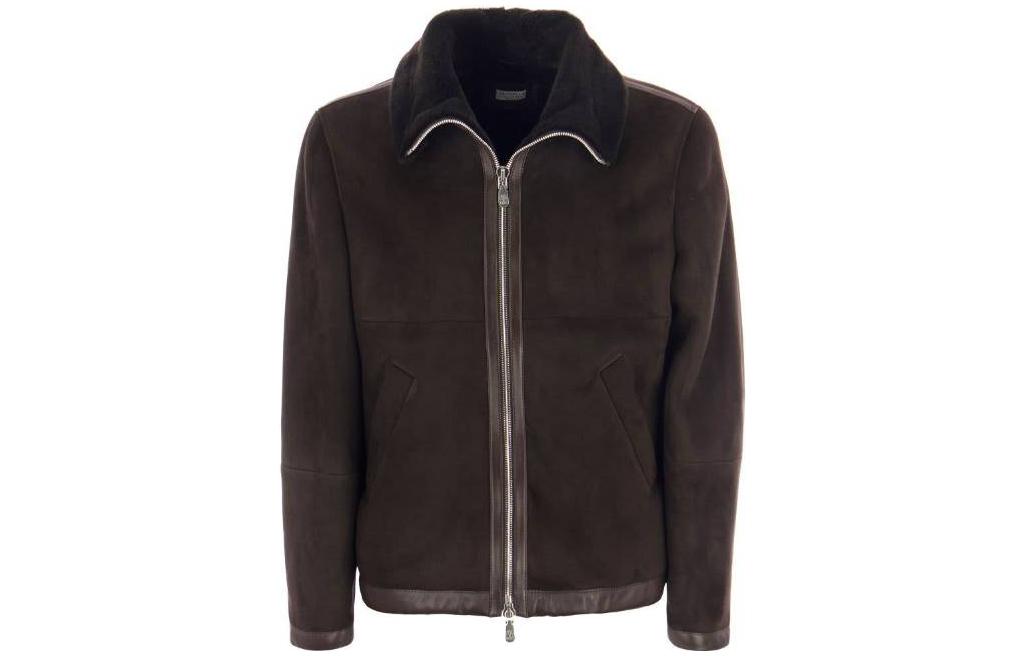 Brunello Cucinelli Solid Zip-Up Collared Long-Sleeve Jacket Brown Men’s MPMLP1977-C8852