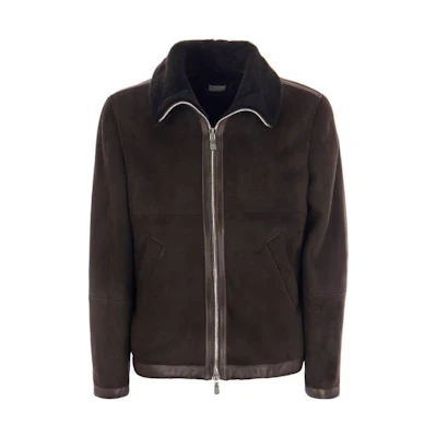 Brunello Cucinelli Solid Zip-Up Collared Long-Sleeve Jacket Brown Men’s MPMLP1977-C8852