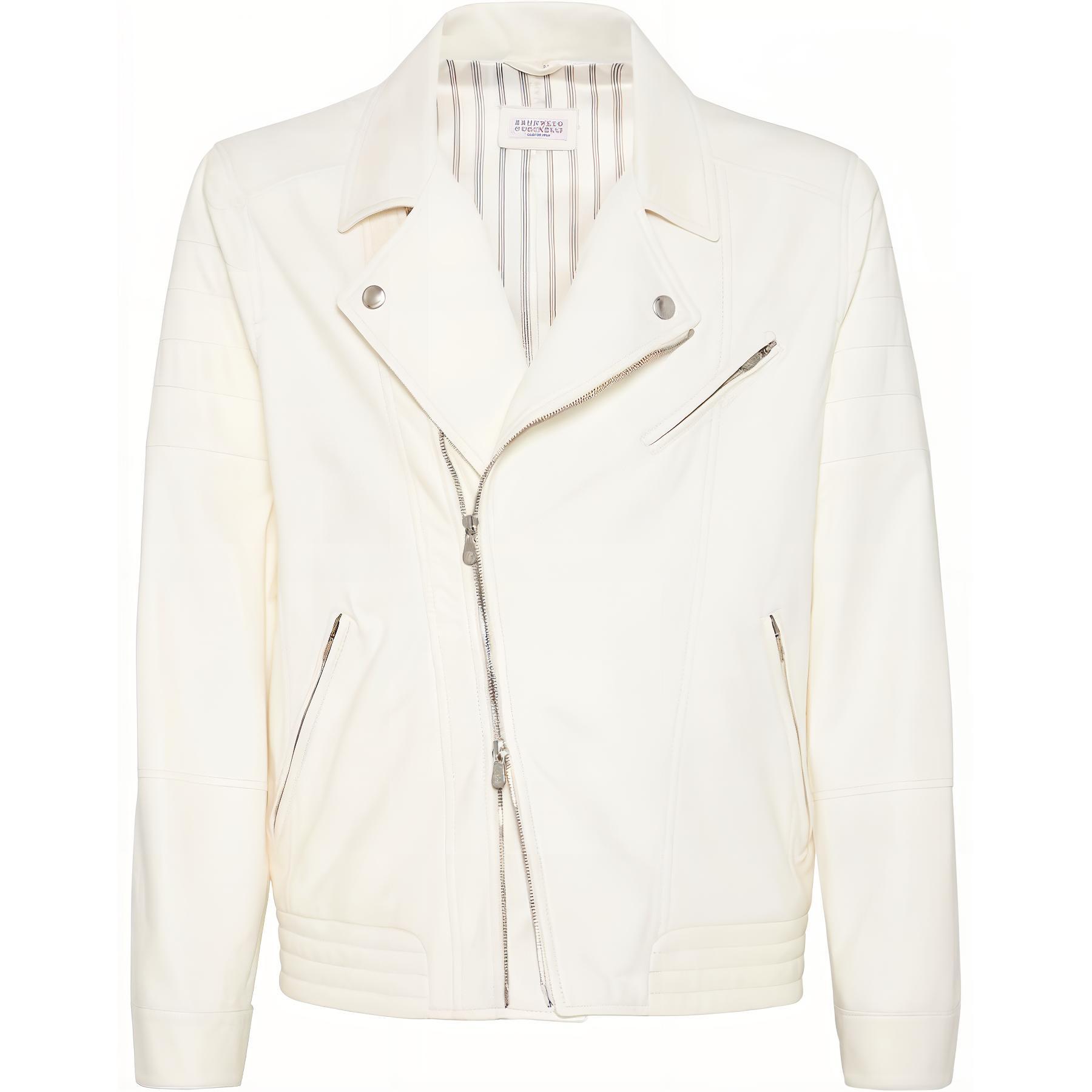 Brunello Cucinelli Solid Zip-Up Jacket Men’s Off-White Long Sleeve MPGOL1868-CHQ66