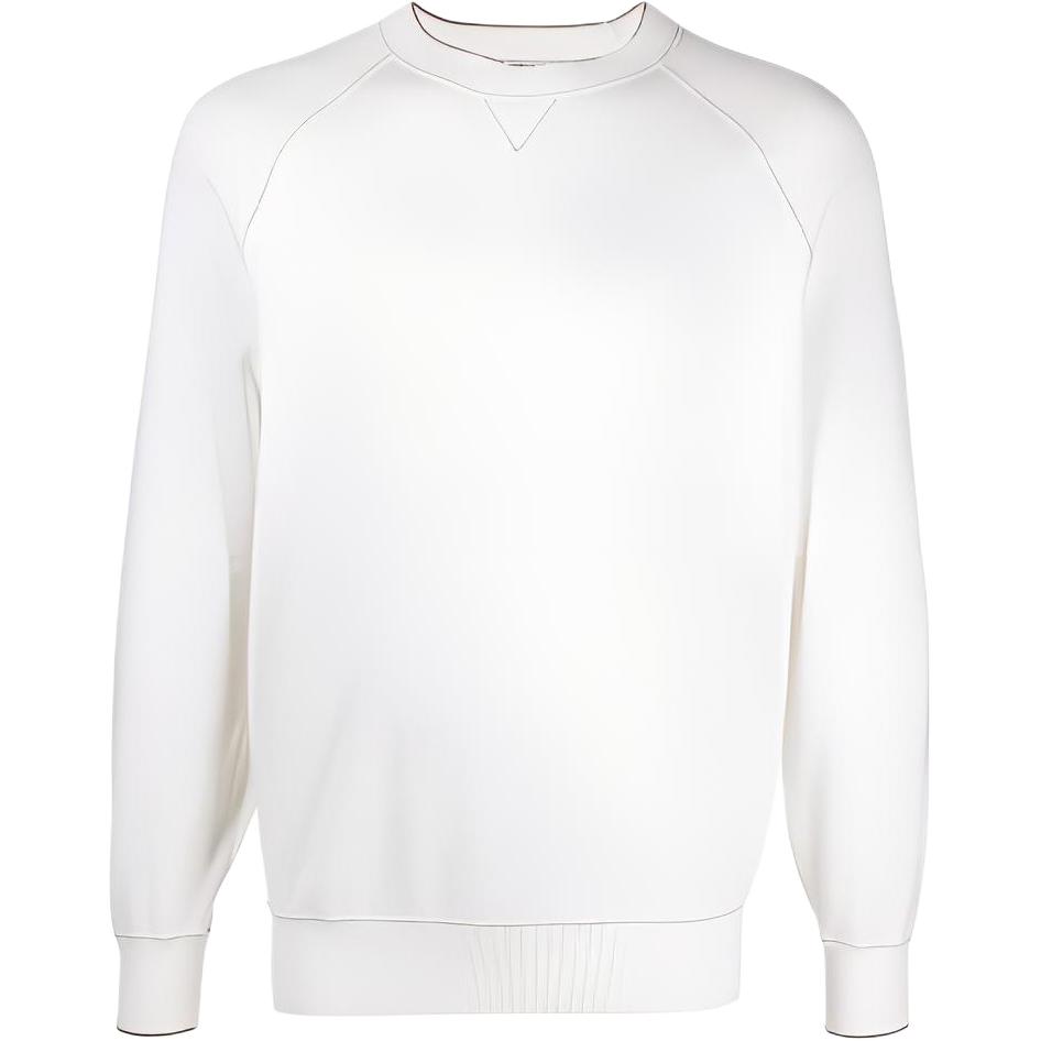 Brunello Cucinelli SS21 Contrast Border White Cotton Crewneck Sweatshirt M2909258-CC252