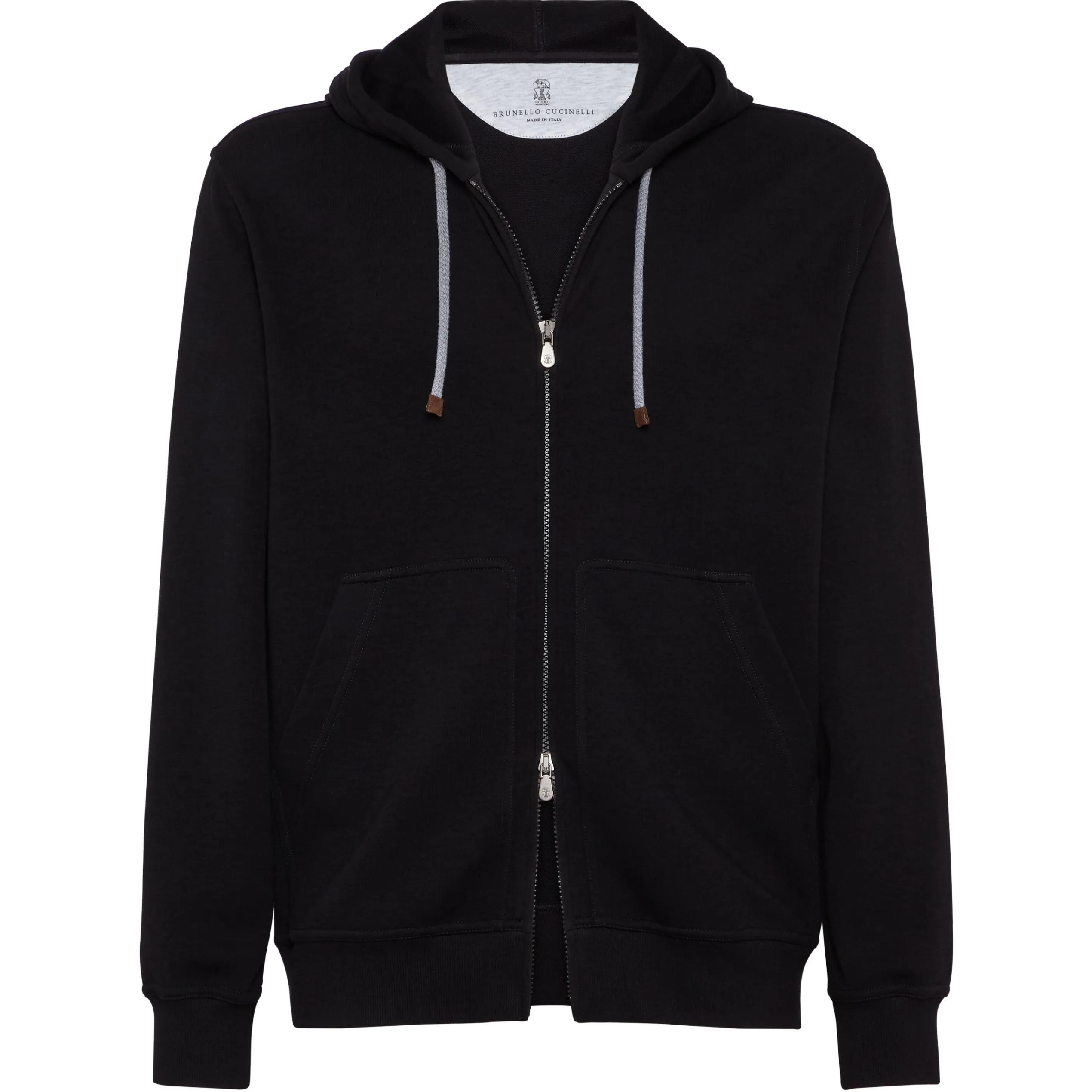 Brunello Cucinelli SS22  Black Zip-Up Drawstring Hoodie M0T359069G-C101