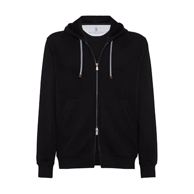 Brunello Cucinelli SS22 Black Zip-Up Drawstring Hoodie M0T359069G-C101
