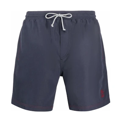 Brunello Cucinelli SS22 Blue Logo Embroidered Elastic Waist Casual Shorts MQ828041-CZB22