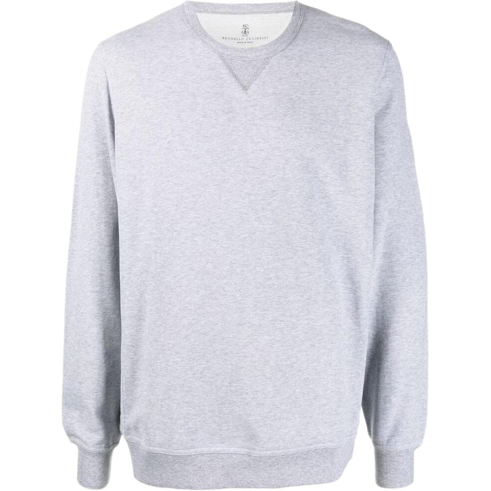 Brunello Cucinelli SS22  Grey Solid Crewneck Pullover Sweatshirt. MTU149073G-C9300