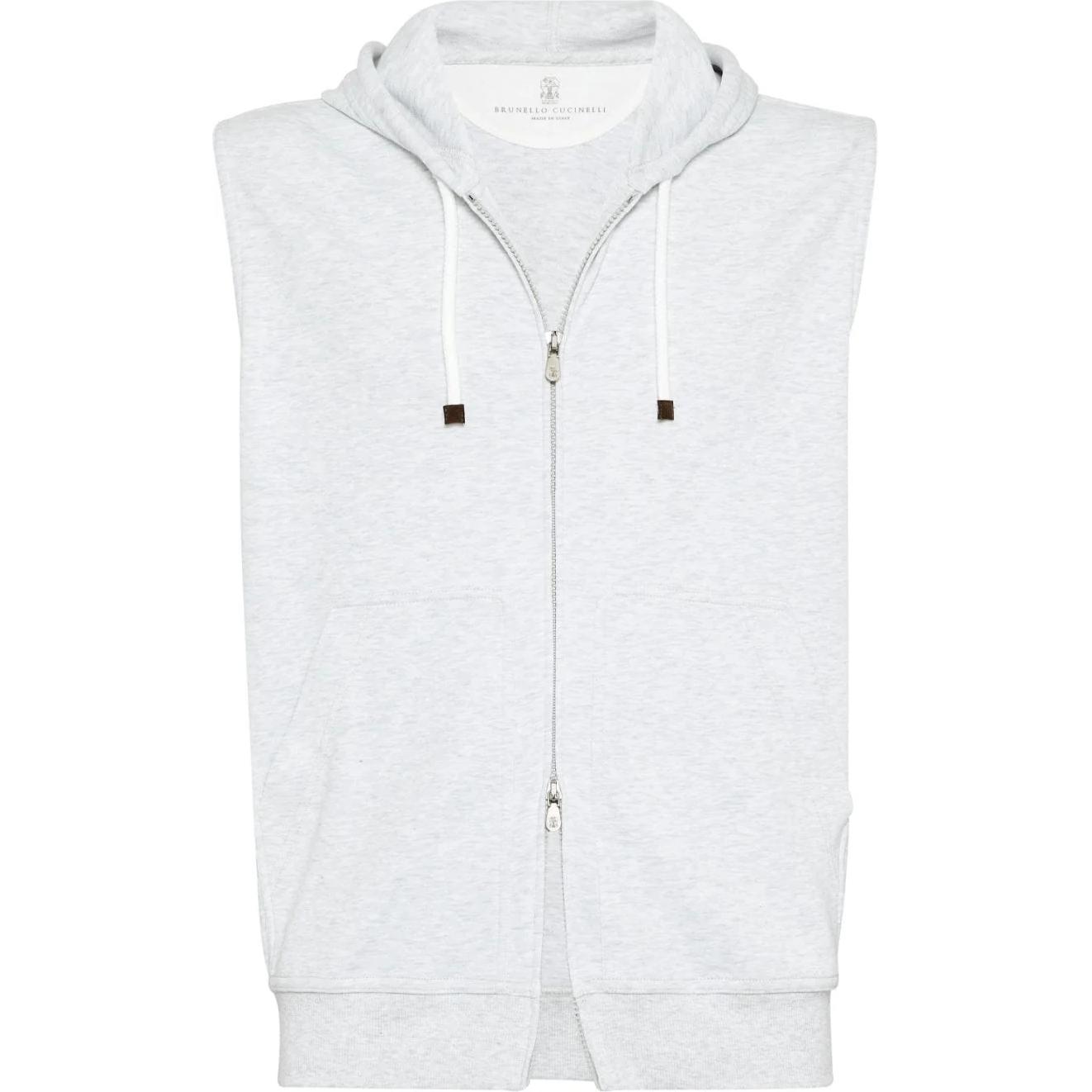 Brunello Cucinelli SS22  Grey Solid Fleece Hooded Vest. M0T359079G-C3657