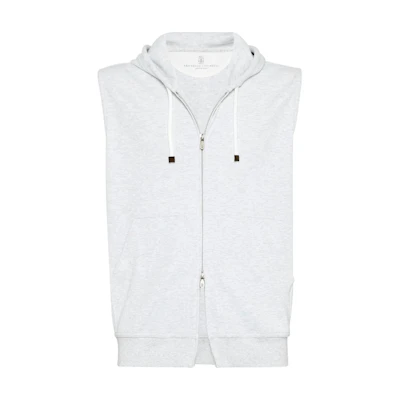 Brunello Cucinelli SS22 Grey Solid Fleece Hooded Vest. M0T359079G-C3657
