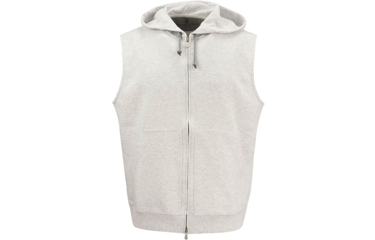 Order Brunello Cucinelli SS22 灰色純色抓絨連帽背心. M0T359079G-C3657